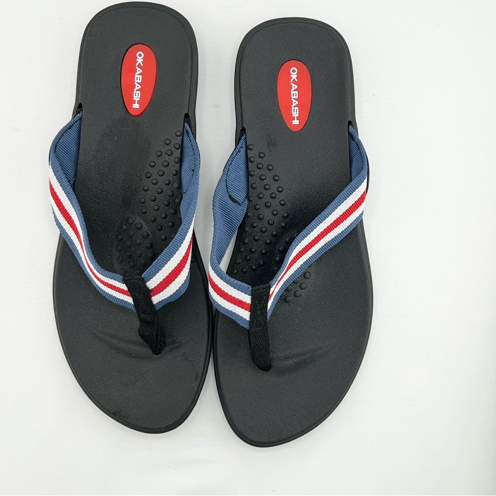 Okabashi Sandal Womens M/L (8-9) Multicolor Stripe Flip Flop Casual Comfort